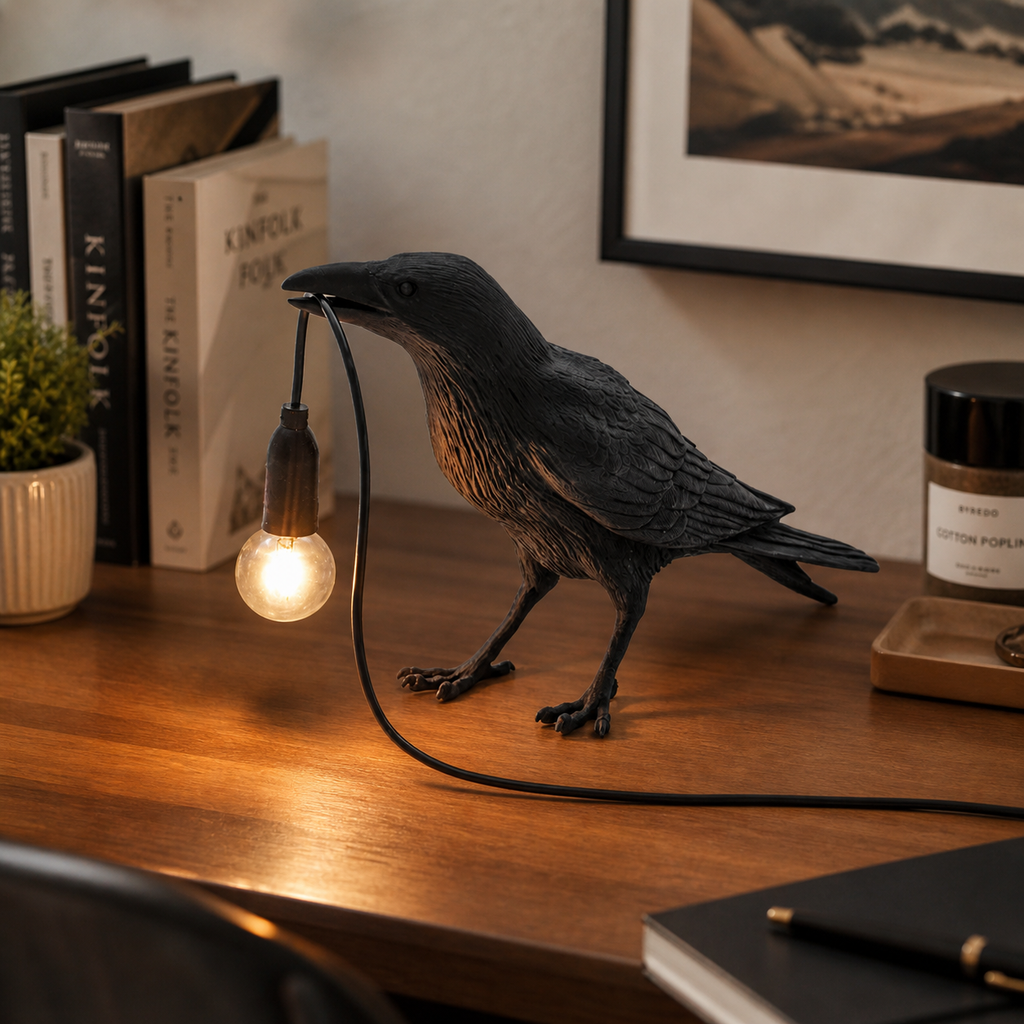Resin Lucky Bird Crow Table Lamp