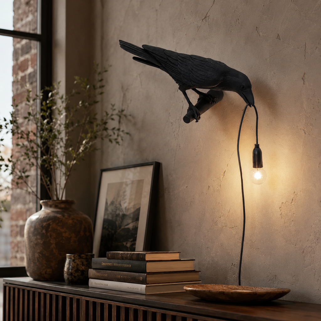 Resin Lucky Bird Crow Table Lamp