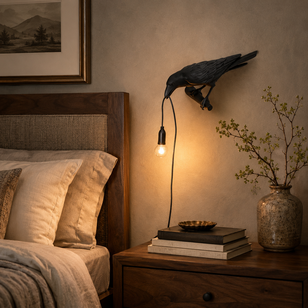 Resin Lucky Bird Crow Table Lamp